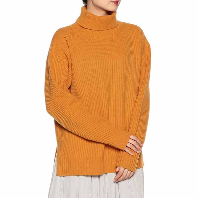 BARNEYS NEW YORK ウール タートルネックニットプルオーバー ORANGE