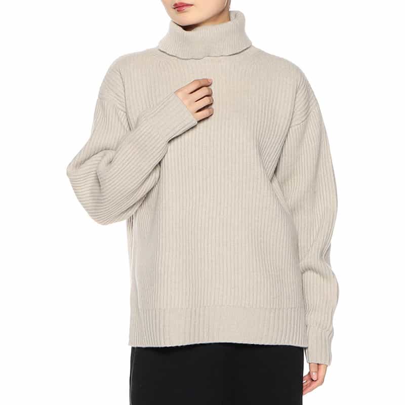 BARNEYS NEW YORK ウール タートルネックニットプルオーバー GRAY BEIGE