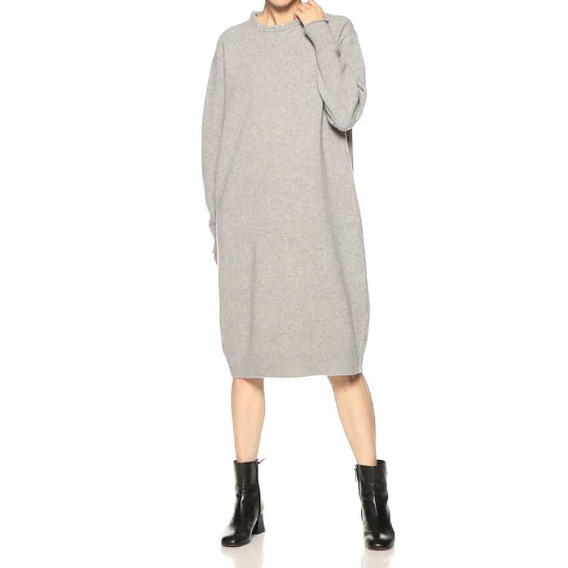 BARNEYS NEW YORK ウールカシミヤ素材フリルネック ニットドレス GRAY