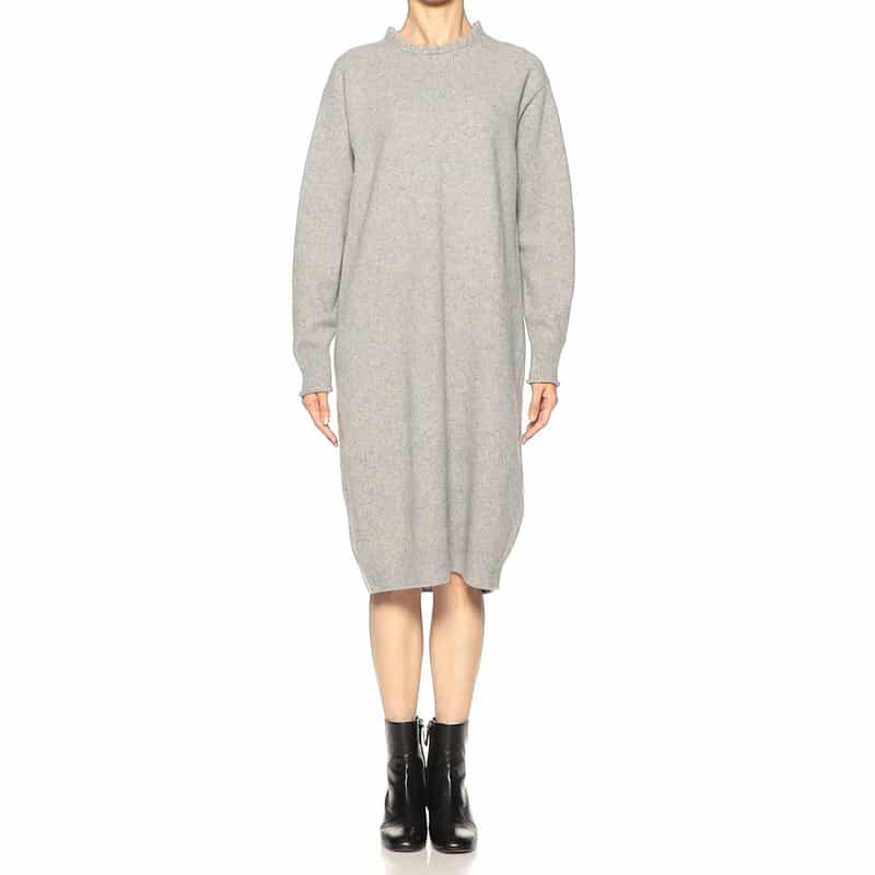 BARNEYS NEW YORK ウールカシミヤ素材フリルネック ニットドレス GRAY