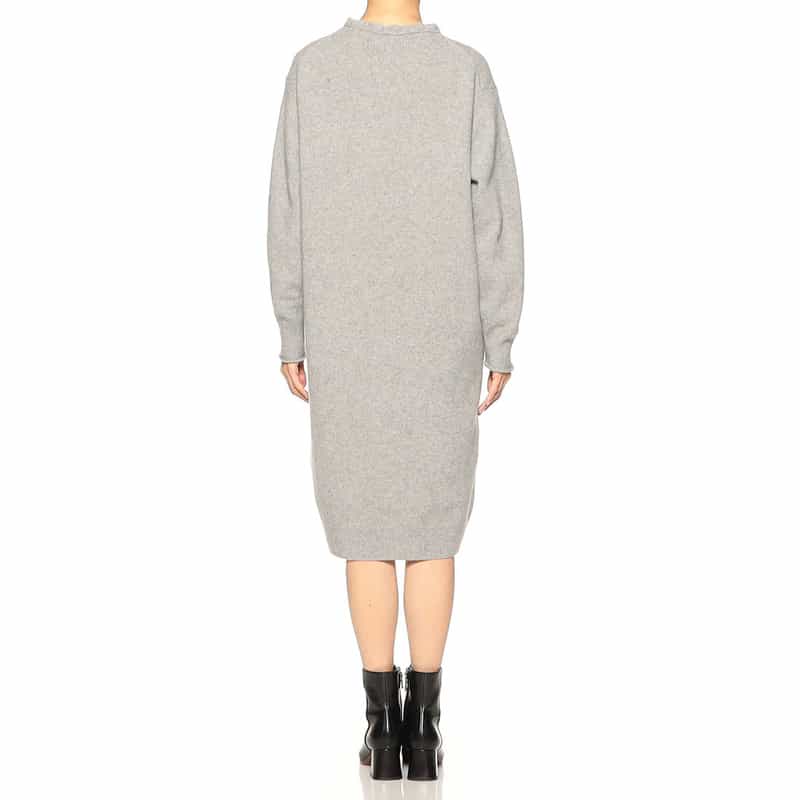 BARNEYS NEW YORK ウールカシミヤ素材フリルネック ニットドレス GRAY