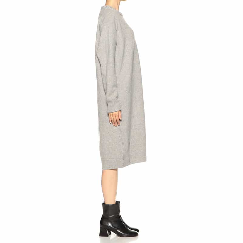 BARNEYS NEW YORK ウールカシミヤ素材フリルネック ニットドレス GRAY