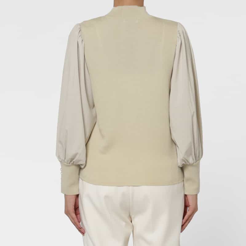 BARNEYS NEW YORK 異素材コンビネーション パールボタン付き モックネック ニットプルオーバー GRAY BEIGE