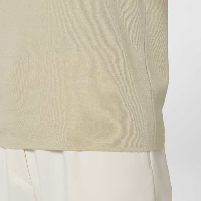 BARNEYS NEW YORK 異素材コンビネーション パールボタン付き モックネック ニットプルオーバー GRAY BEIGE