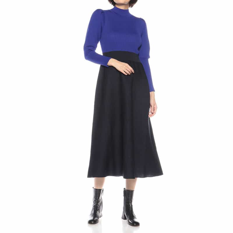 BARNEYS NEW YORK ウォッシャブルバルーンスリーブニットドレス BLUE