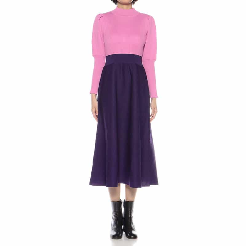 BARNEYS NEW YORK ウォッシャブルバルーンスリーブニットドレス PINK