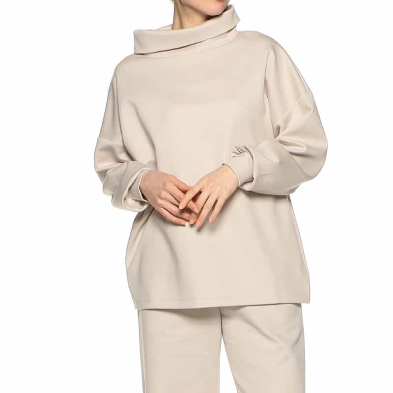 BARNEYS NEW YORK ウォッシャブル セットアップ ワイドロールネックプルオーバー IVORY