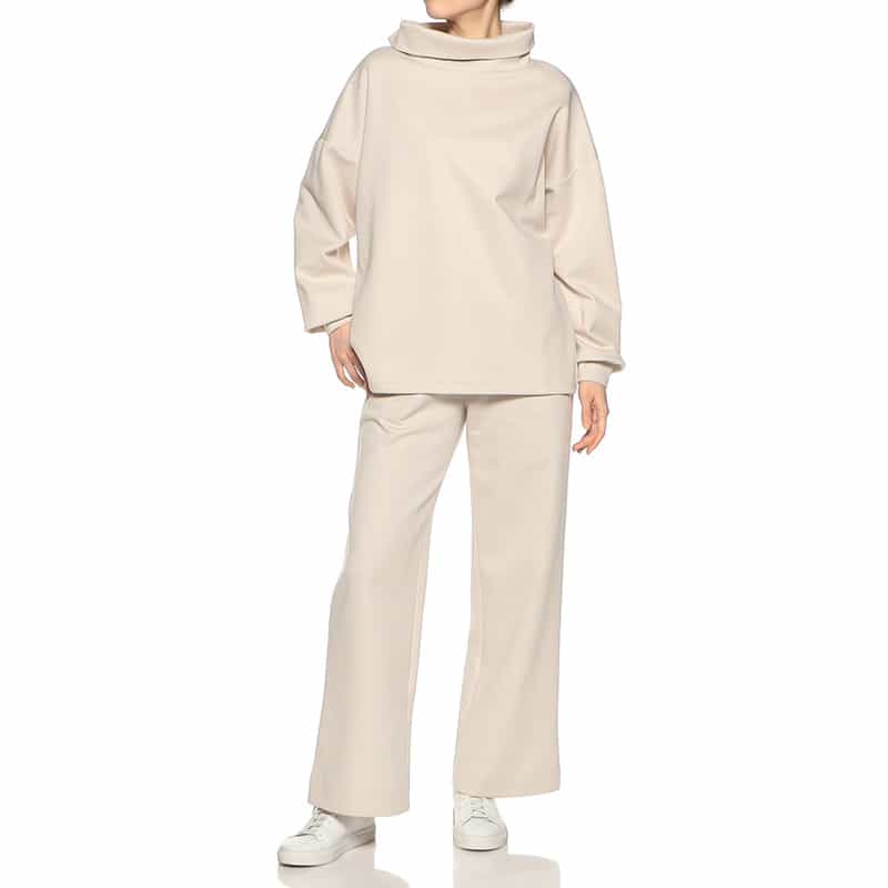 BARNEYS NEW YORK ウォッシャブル セットアップ ワイドロールネックプルオーバー IVORY