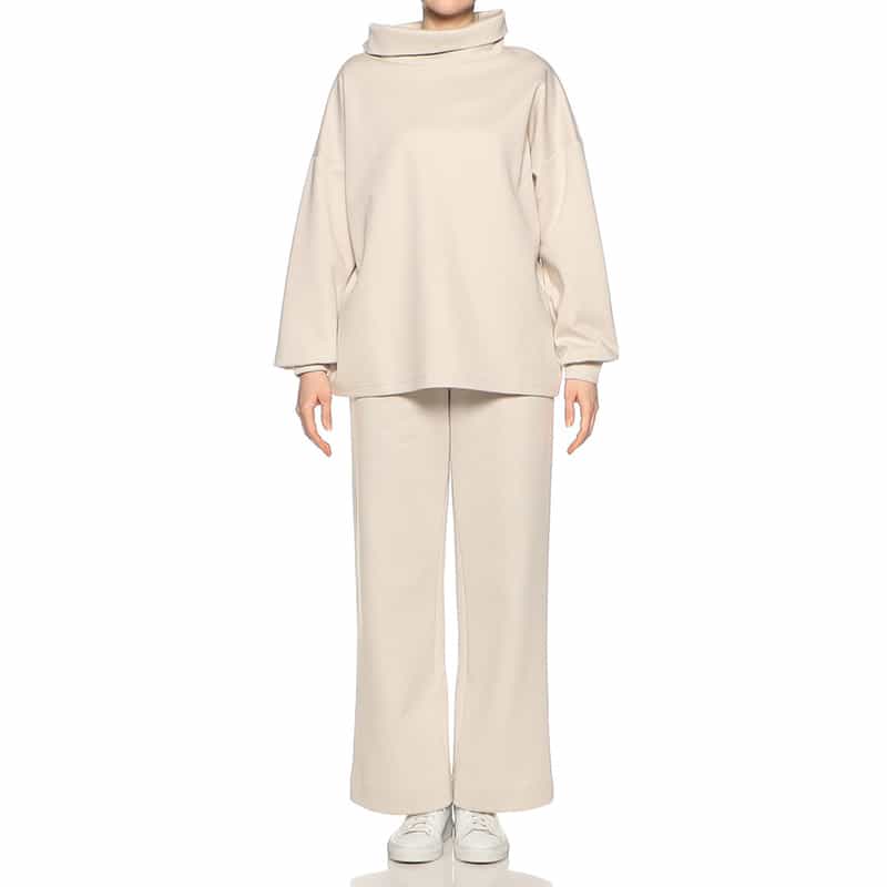BARNEYS NEW YORK ウォッシャブル セットアップ ワイドロールネックプルオーバー IVORY