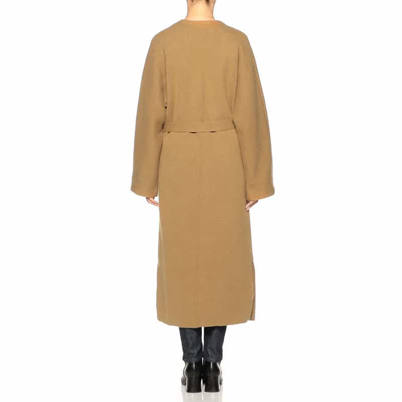 YVES SALOMON ファー付きポケット ニットロングカーディガン CAMEL