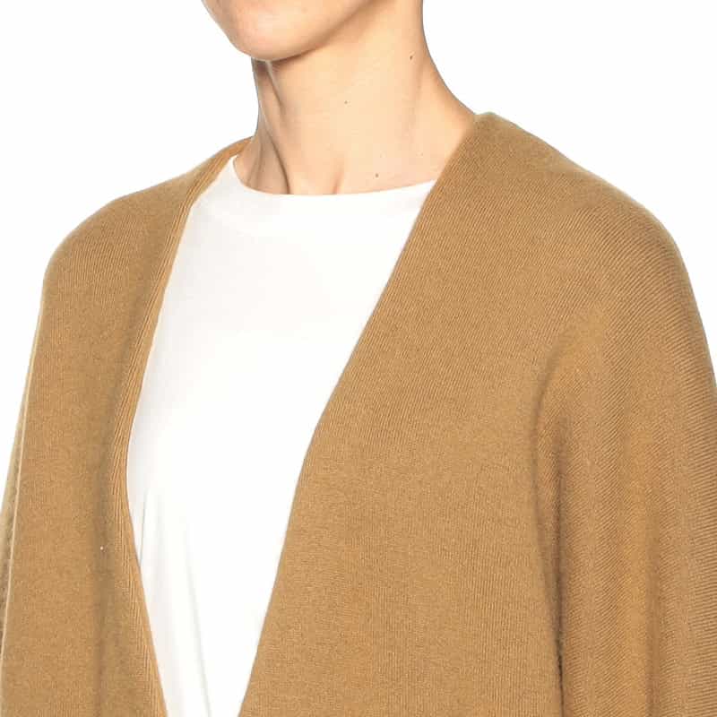 YVES SALOMON ファー付きポケット ニットロングカーディガン CAMEL