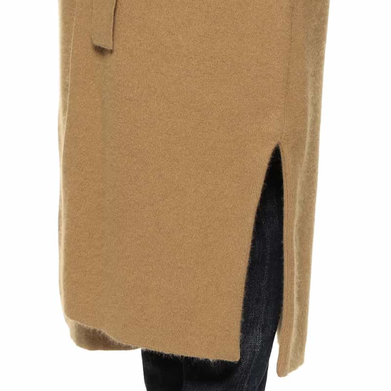 YVES SALOMON ファー付きポケット ニットロングカーディガン CAMEL