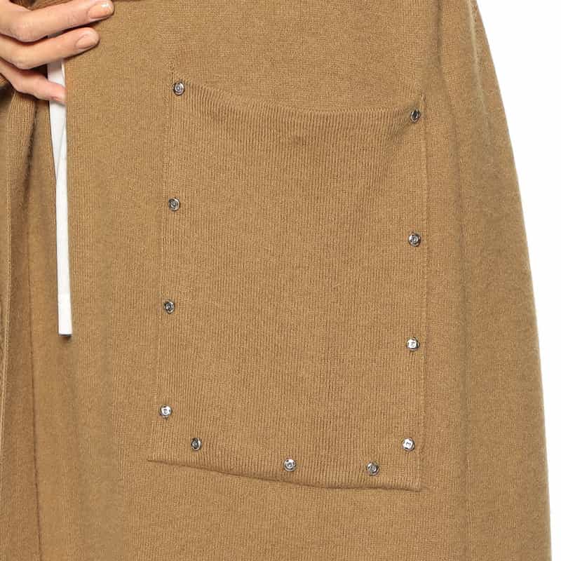 YVES SALOMON ファー付きポケット ニットロングカーディガン CAMEL
