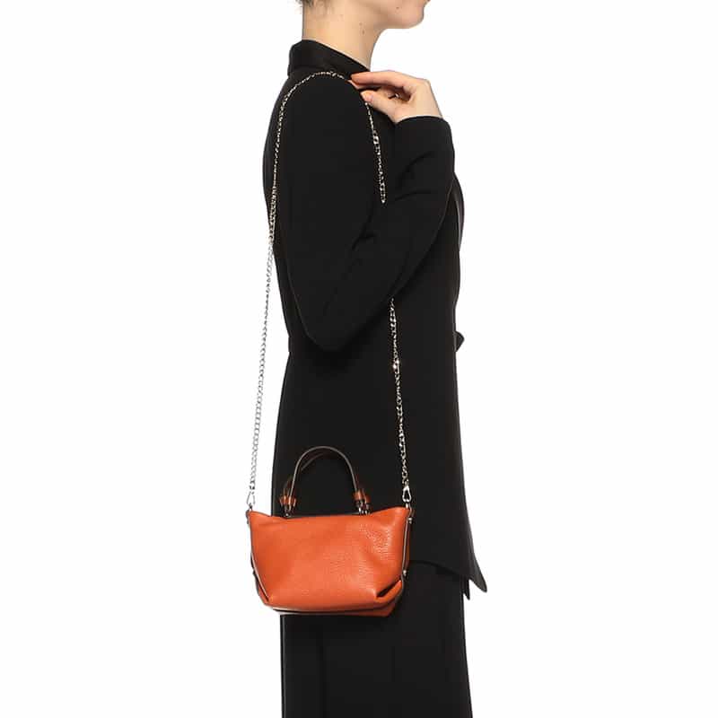 BARNEYS NEW YORK 2WAYレザー ミニハンドバッグ ORANGE