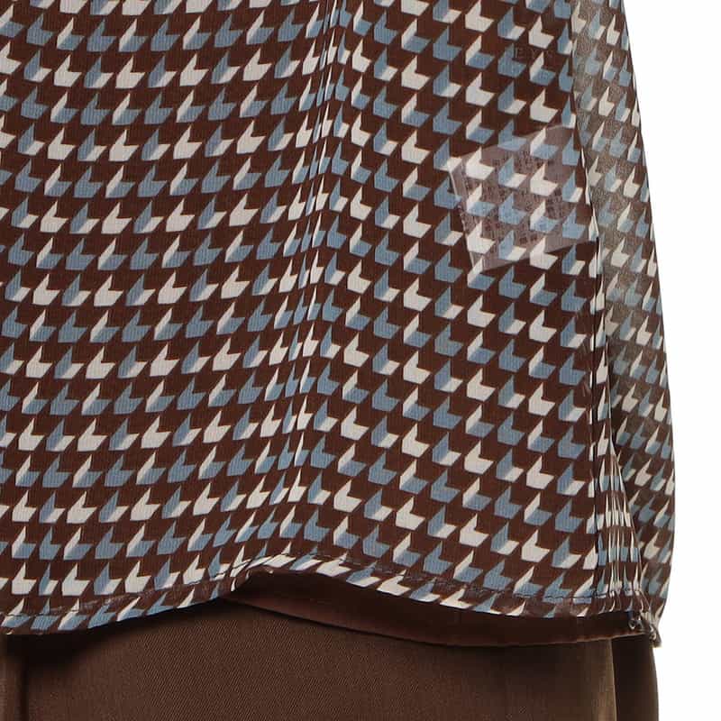 BARNEYS NEW YORK ウォッシャブル 千鳥格子柄プリント シアー素材ボウタイブラウス （キャミソール付き） BROWN