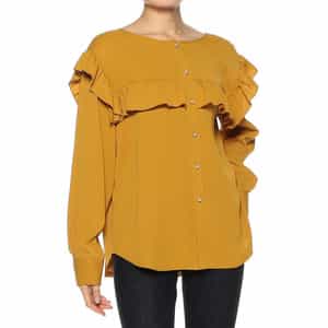 ウォッシャブル 2WAYパールボタンフリルブラウス