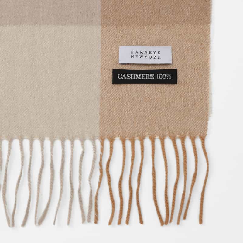 BARNEYS NEW YORK カシミヤ100％チェック柄スカーフ（30×164） BEIGE