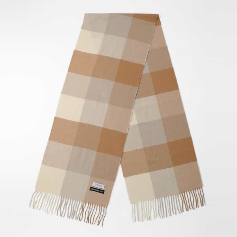 BARNEYS NEW YORK カシミヤ100％チェック柄スカーフ（30×164） BEIGE
