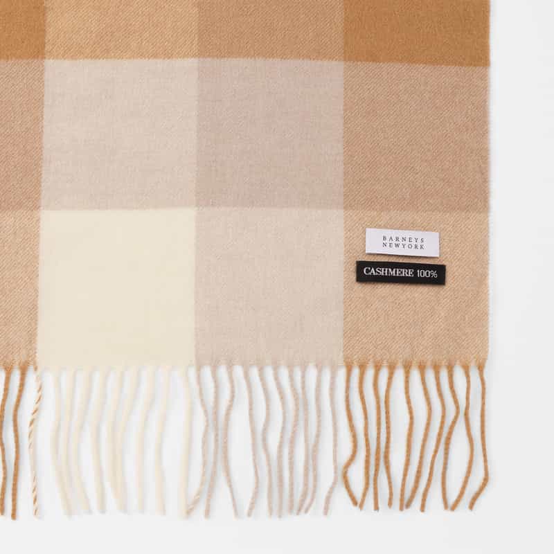 BARNEYS NEW YORK カシミヤ100％チェック柄スカーフ（60×180） BEIGE
