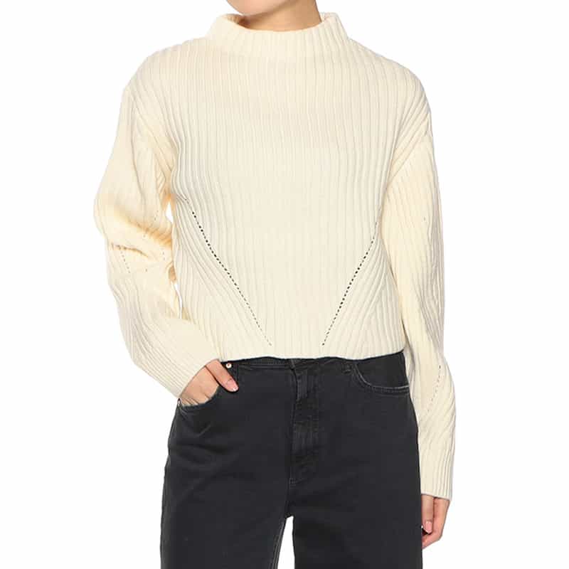 BARNEYS NEW YORK ウォッシャブル ボトルネック ニットプルオーバー IVORY
