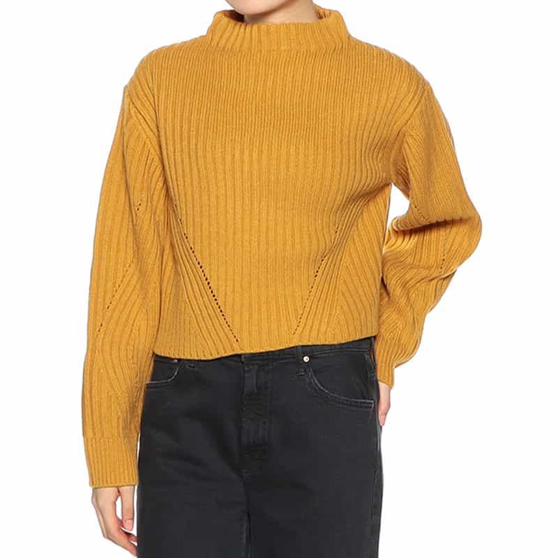 BARNEYS NEW YORK ウォッシャブル ボトルネック ニットプルオーバー MUSTARD