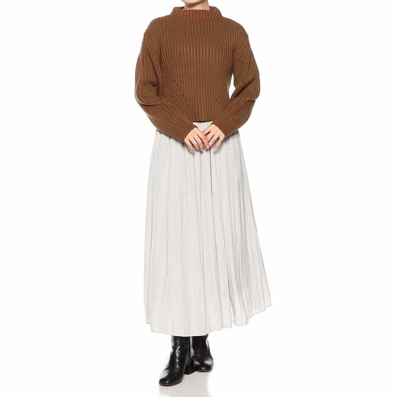 BARNEYS NEW YORK ウォッシャブル ボトルネック ニットプルオーバー BROWN