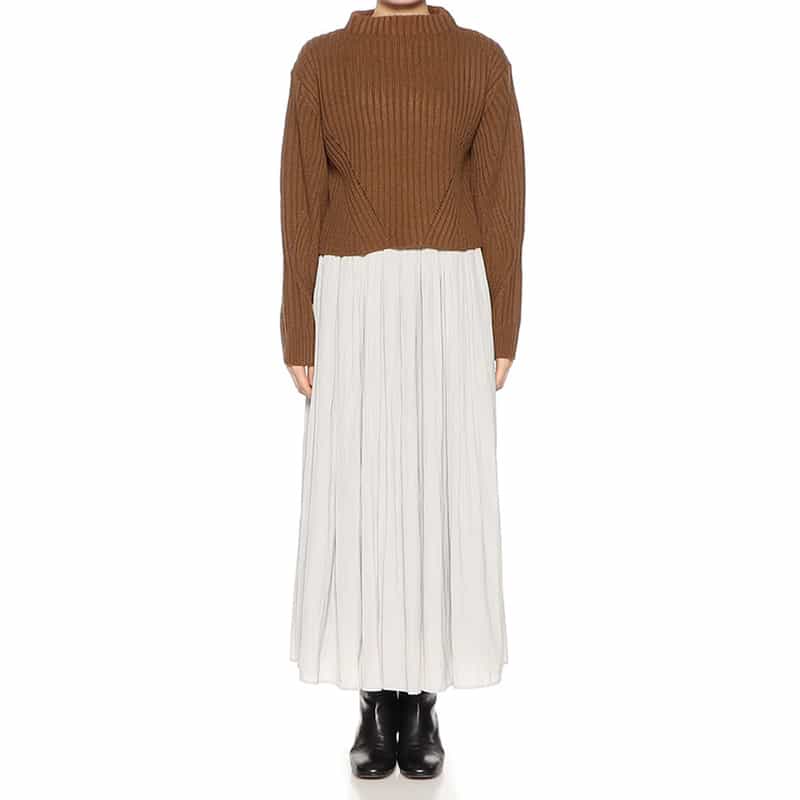 BARNEYS NEW YORK ウォッシャブル ボトルネック ニットプルオーバー BROWN