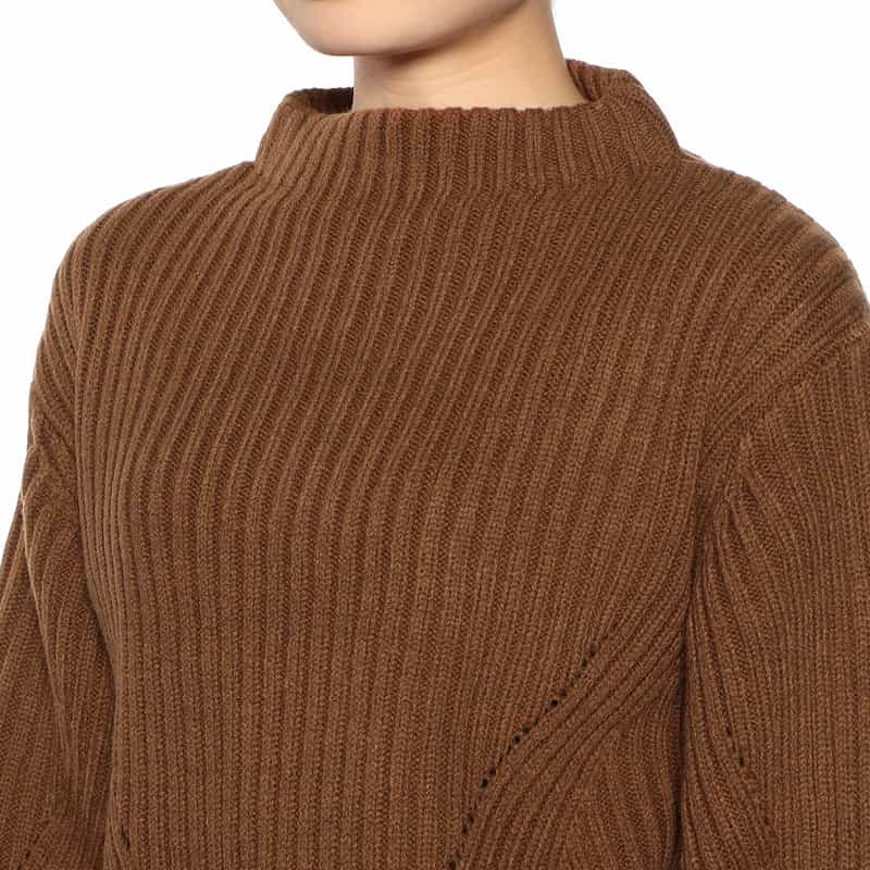 BARNEYS NEW YORK ウォッシャブル ボトルネック ニットプルオーバー BROWN