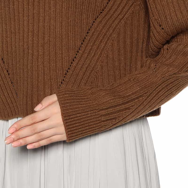 BARNEYS NEW YORK ウォッシャブル ボトルネック ニットプルオーバー BROWN