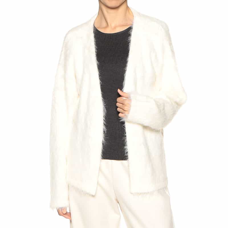BARNEYS NEW YORK ウォッシャブル フェザーニットカーディガン WHITE