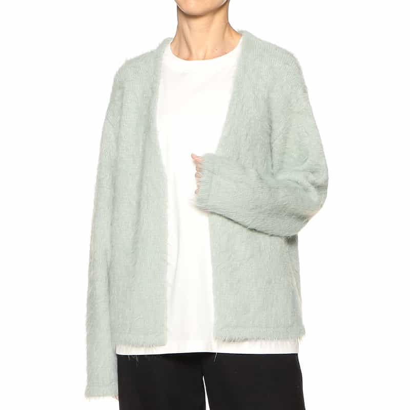 BARNEYS NEW YORK ウォッシャブル フェザーニットカーディガン LIGHT GREEN