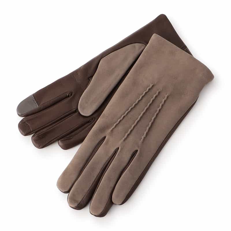 BARNEYS NEW YORK レザーグローブ（タッチパネル対応） GRAY BEIGE