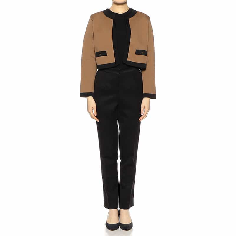 BARNEYS NEW YORK バイカラー コンパクト ニットカーディガン CAMEL