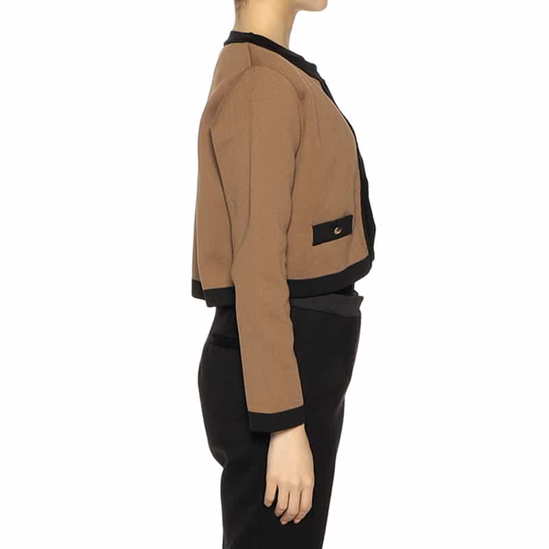 BARNEYS NEW YORK バイカラー コンパクト ニットカーディガン CAMEL