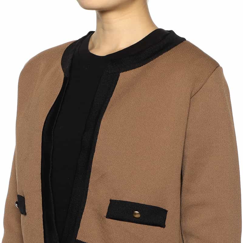 BARNEYS NEW YORK バイカラー コンパクト ニットカーディガン CAMEL