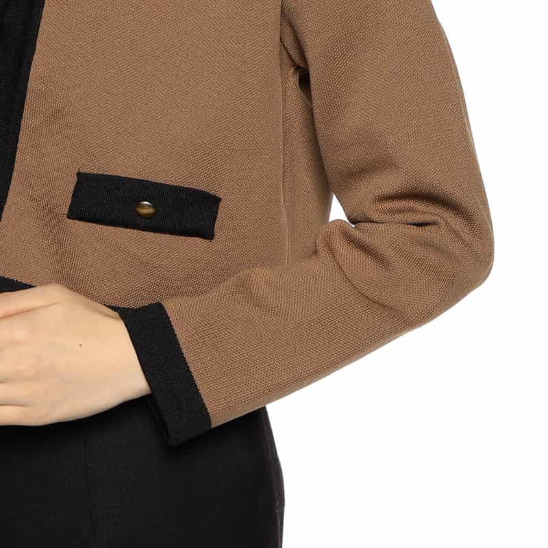 BARNEYS NEW YORK バイカラー コンパクト ニットカーディガン CAMEL