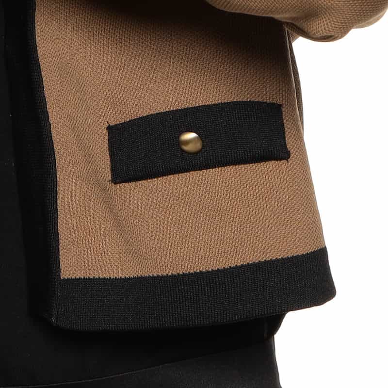 BARNEYS NEW YORK バイカラー コンパクト ニットカーディガン CAMEL