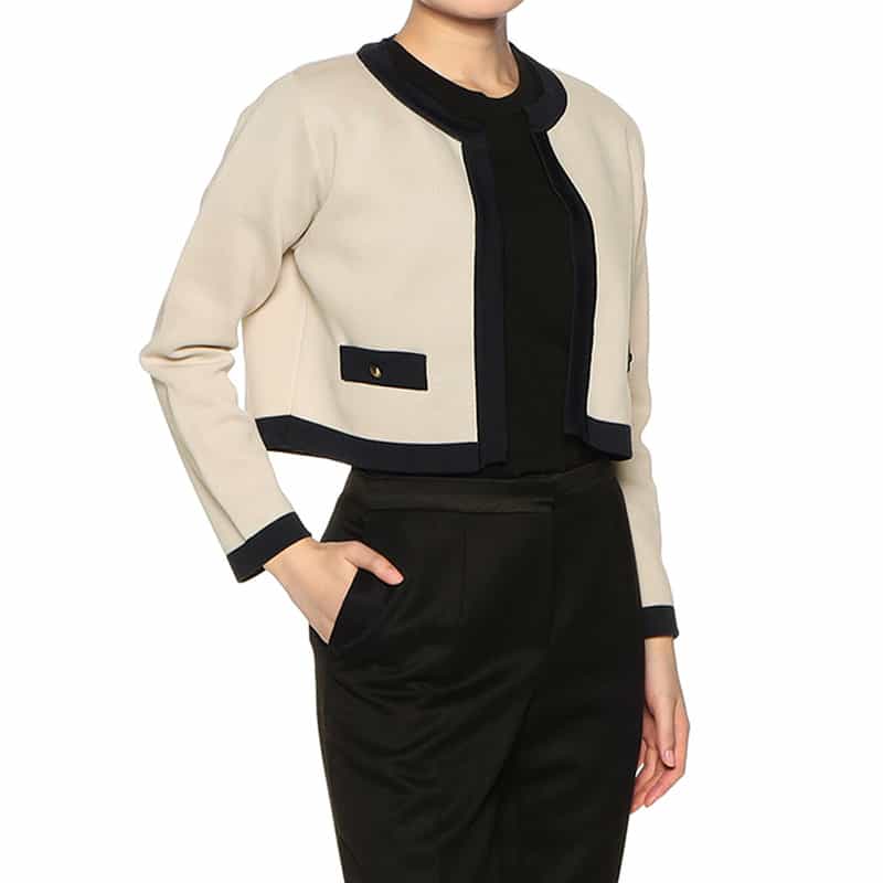 BARNEYS NEW YORK バイカラー コンパクト ニットカーディガン LT BEIGE