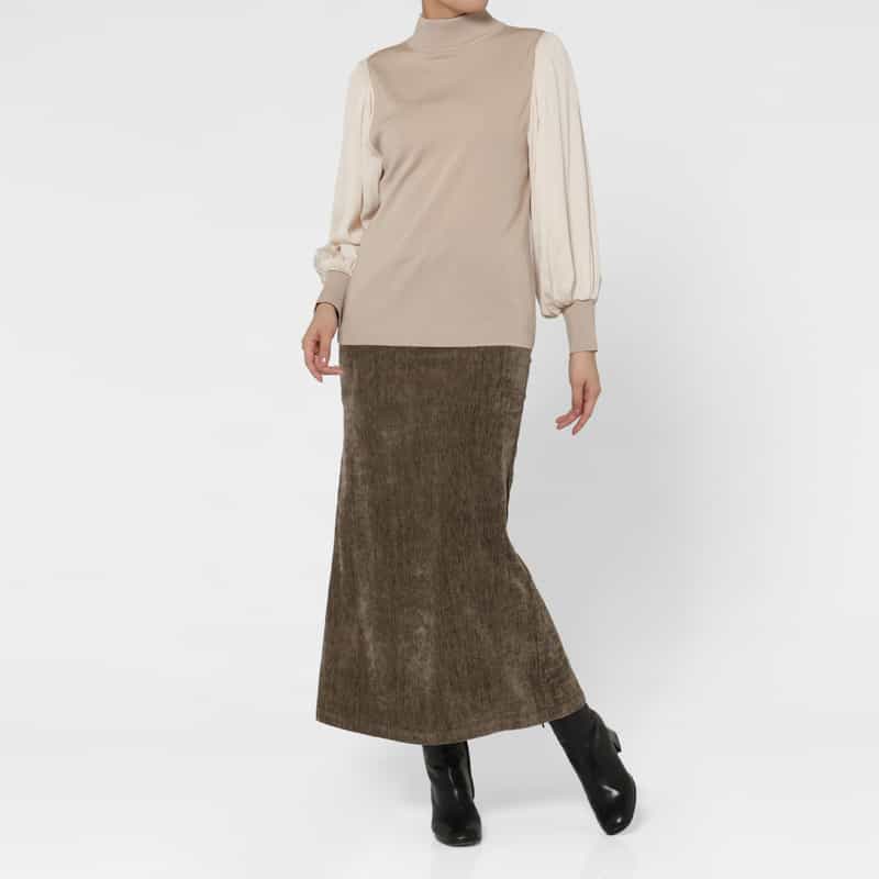 BARNEYS NEW YORK ベロア調素材ロングタイトスカート BROWN