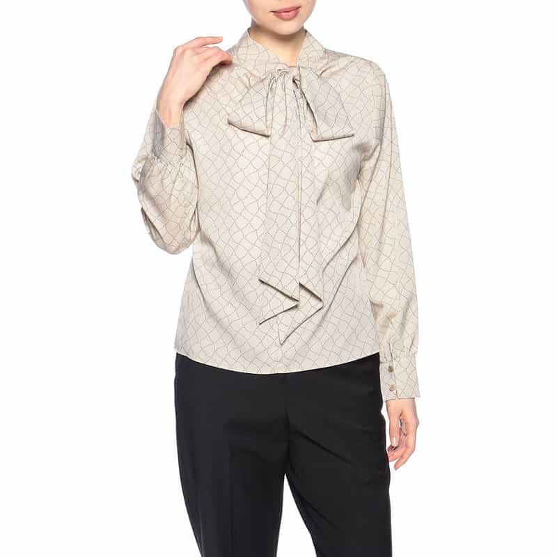 BARNEYS NEW YORK ウォッシャブル 2WAYボウタイブラウス LT BEIGE