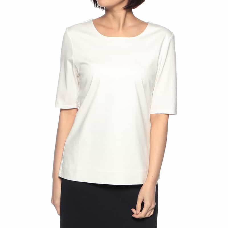 BARNEYS NEW YORK ウォッシャブル コットンUネックカットソー WHITE