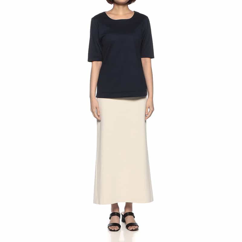 BARNEYS NEW YORK ウォッシャブル コットンUネックカットソー NAVY