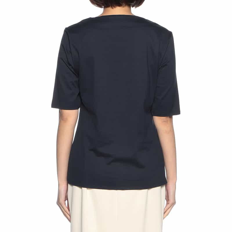 BARNEYS NEW YORK ウォッシャブル コットンUネックカットソー NAVY