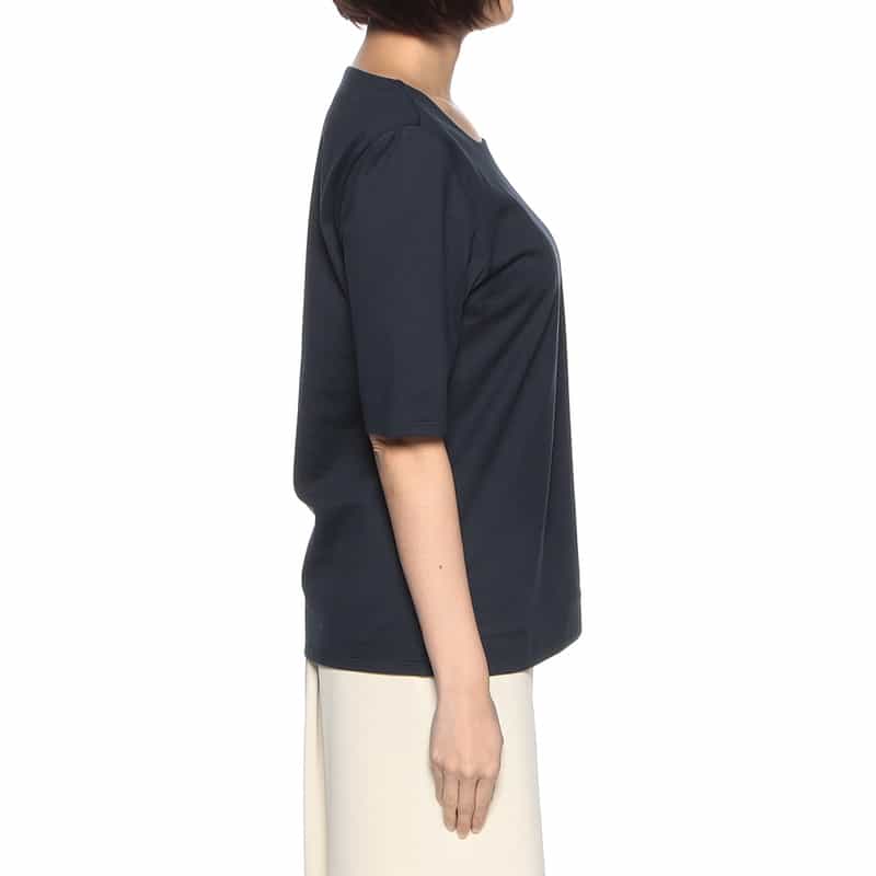 BARNEYS NEW YORK ウォッシャブル コットンUネックカットソー NAVY