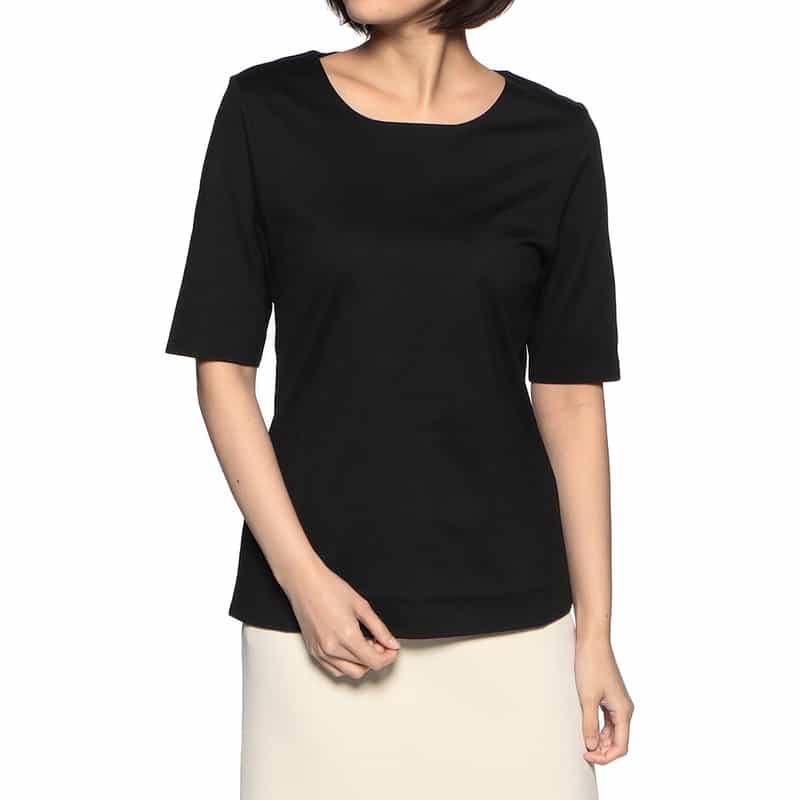 BARNEYS NEW YORK ウォッシャブル コットンUネックカットソー BLACK