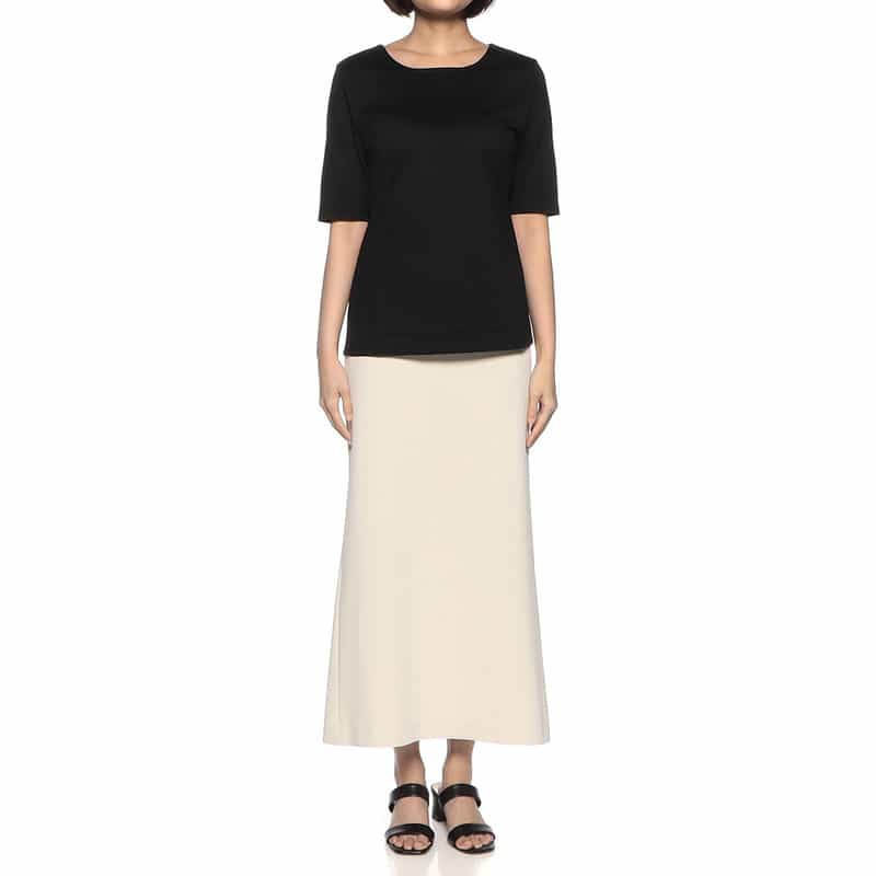 BARNEYS NEW YORK ウォッシャブル ドローストリング ジャージーロングスカート IVORY