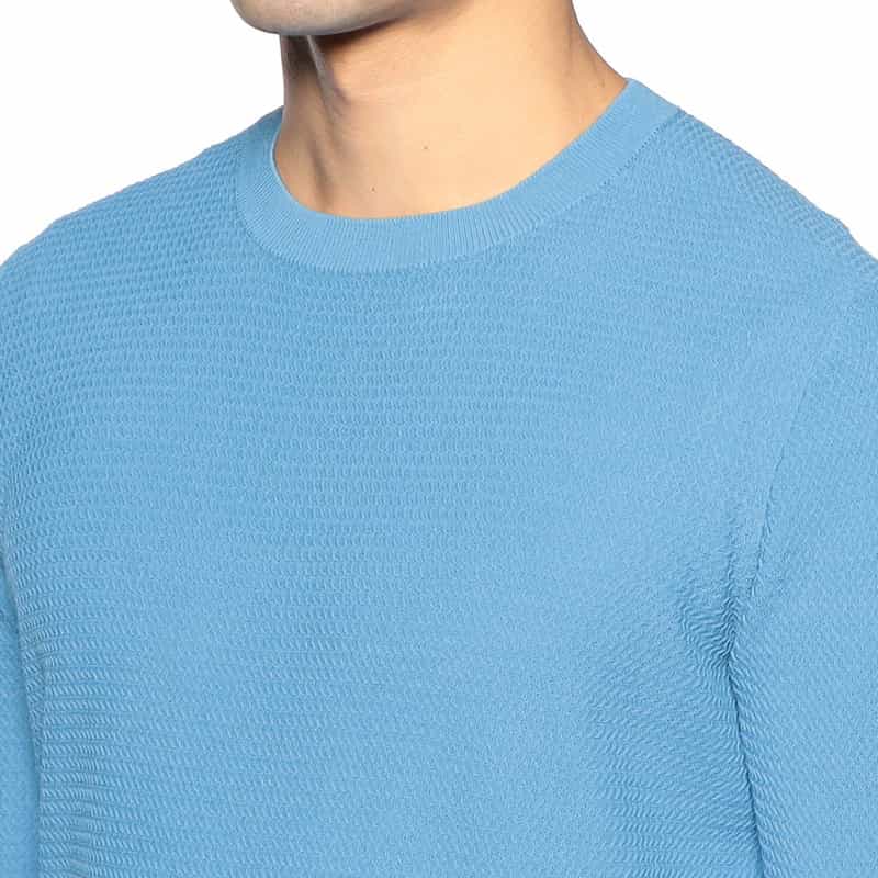 GRANSASSO ジャカードコットンニットプルオーバー BLUE