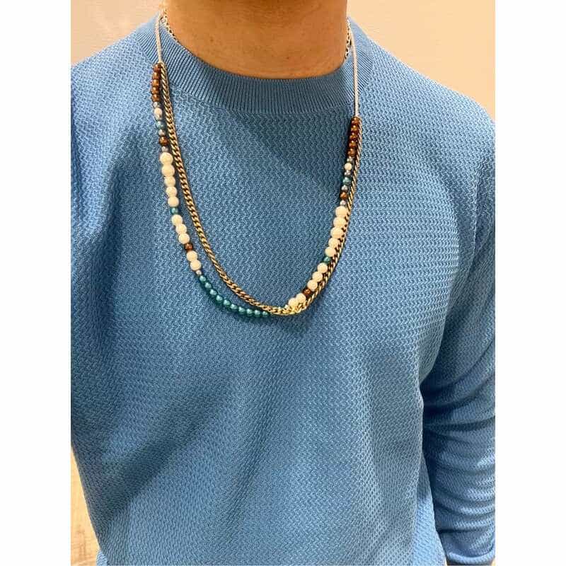 GRANSASSO ジャカードコットンニットプルオーバー BLUE