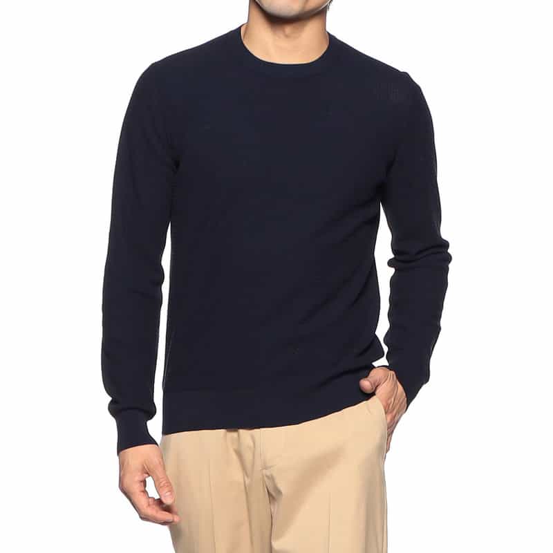 GRANSASSO ジャカードコットンニットプルオーバー NAVY
