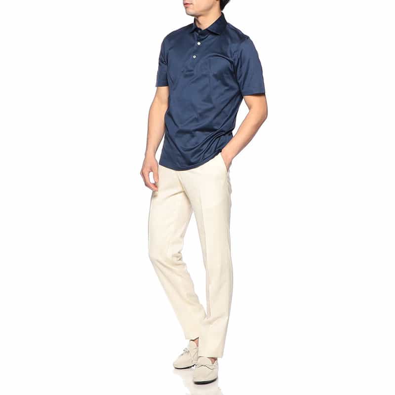 GRANSASSO マーセライズコットンポロシャツ NAVY